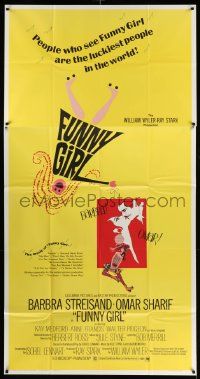 7f276 FUNNY GIRL 3sh '69 Barbra Streisand, Omar Sharif, William Wyler, Bob Peak & Tal Stubis art!