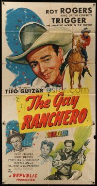 7f281 GAY RANCHERO 3sh '48 Roy Rogers c/u & on Trigger, Tito Guizar, Jane Frazee, Andy Devine