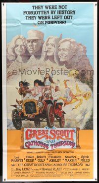 7f303 GREAT SCOUT & CATHOUSE THURSDAY 3sh '76 wacky art of Lee Marvin & cast at Mount Rushmore!