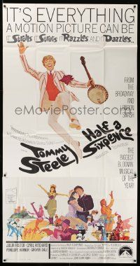 7f309 HALF A SIXPENCE 3sh '68 McGinnis art of Tommy Steele with banjo, from H.G. Wells novel!