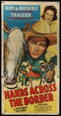 7f312 HANDS ACROSS THE BORDER 3sh '43 wonderful art of cowboy Roy Rogers, Trigger & Ruth Terry!