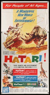 7f314 HATARI 3sh '62 Howard Hawks, great Frank McCarthy artwork of John Wayne in Africa!