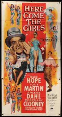7f319 HERE COME THE GIRLS 3sh '53 Bob Hope, Tony Martin & most beautiful showgirls!
