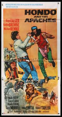 7f323 HONDO & THE APACHES int'l 3sh '67 art of Ralph Taeger fighting Native American Indians!