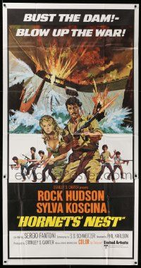 7f327 HORNETS' NEST int'l 3sh '70 cool artwork of Rock Hudson, Sylva Koscina & teens with guns!