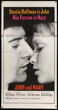 7f347 JOHN & MARY int'l 3sh '69 super close image of Dustin Hoffman about to kiss Mia Farrow!