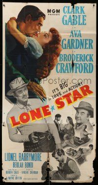 7f376 LONE STAR 3sh '51 Clark Gable with gun & close up kissing sexy Ava Gardner!
