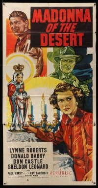 7f386 MADONNA OF THE DESERT 3sh '48 art of pretty Lynne Roberts & cowboy Don Red Barry!