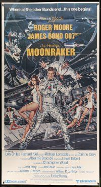 7f404 MOONRAKER 3sh '79 art of Roger Moore as James Bond & sexy space babes by Daniel Goozee!
