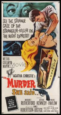 7f408 MURDER SHE SAID 3sh '61 detective Margaret Rutherford follows a strangler, Agatha Christie
