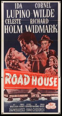 7f458 ROAD HOUSE 3sh R53 close up artwork of Ida Lupino, Cornel Wilde, Holm & Widmark, film noir!
