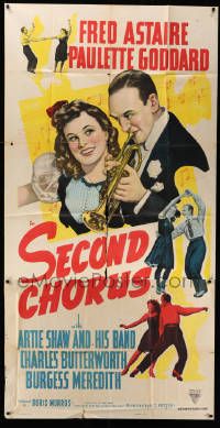7f477 SECOND CHORUS 3sh R47 full-length Fred Astaire in tux with trumpet & Paulette Goddard!