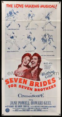 7f480 SEVEN BRIDES FOR SEVEN BROTHERS 3sh R60s Jane Powell & Howard Keel, classic MGM musical!
