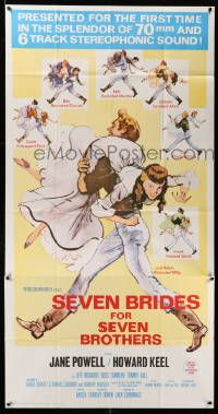 7f481 SEVEN BRIDES FOR SEVEN BROTHERS 3sh R68 art of Jane Powell & Howard Keel, classic musical!