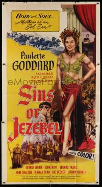 7f489 SINS OF JEZEBEL 3sh '53 full-length sexy Paulette Goddard as most wicked Biblical woman!