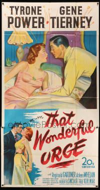 7f520 THAT WONDERFUL URGE 3sh '49 artwork of Tyrone Power about to kiss sexy Gene Tierney!