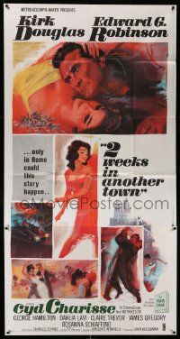 7f540 TWO WEEKS IN ANOTHER TOWN 3sh '62 cool art of Kirk Douglas & sexy Cyd Charisse by Bart Doe!