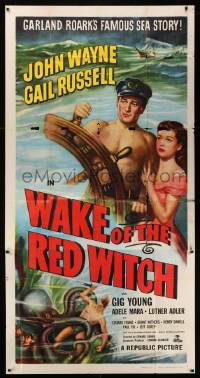 7f551 WAKE OF THE RED WITCH 3sh R52 art of barechested John Wayne & Gail Russell at sea!
