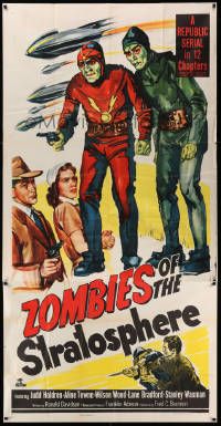 7f578 ZOMBIES OF THE STRATOSPHERE 3sh '52 cool art of aliens with guns including Leonard Nimoy!