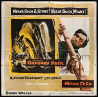7f070 MOBY DICK 6sh '56 John Huston, great art of Gregory Peck as Ahab & the giant whale!