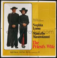 7f083 PRIEST'S WIFE int'l 6sh '71 super sexy Sophia Loren walks with religious Marcello Mastroianni!