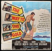 7f119 WAY TO THE GOLD 6sh '57 barechested Jeffrey Hunter & sexy blonde hell-cat Sheree North!