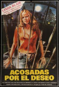 7f590 HELL NIGHT Argentinean 37x55 '81 different art of Linda Blair trying to escape haunted house!