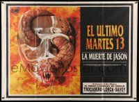 7f593 JASON GOES TO HELL advance Argentinean 43x58 '93 Friday the 13th, creepy worm in mask image!