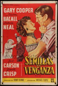 7f663 BRIGHT LEAF Argentinean '50 great romantic close up art of Gary Cooper & sexy Lauren Bacall!