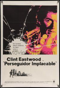 7f705 DIRTY HARRY Argentinean '72 art of Clint Eastwood pointing gun, Perseguidor Implacable!