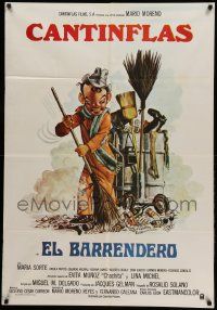 7f711 EL BARRENDERO Argentinean '82 great Palo art of Cantinflas as janitor cleaning up!