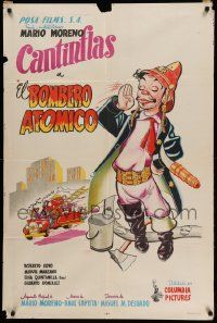 7f712 EL BOMBERO ATOMICO Argentinean '52 great cartoon art of Cantinflas as a firefighter!