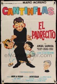 7f714 EL PADRECITO Argentinean '64 cartoon art of priest Cantinflas hiding cigarette from kids!