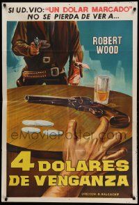 7f737 FOUR DOLLARS OF VENGEANCE Argentinean '66 art of hand reaching for gun by gambling chips!