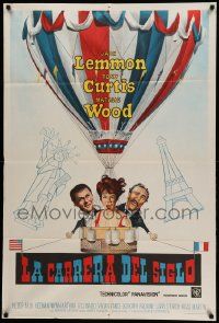7f756 GREAT RACE Argentinean '65 art of Tony Curtis, Jack Lemmon & sexy Natalie Wood in balloon!