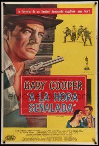 7f771 HIGH NOON Argentinean '52 close up art of Gary Cooper with gun, Fred Zinnemann classic!