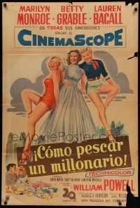 7f777 HOW TO MARRY A MILLIONAIRE Argentinean '53 art of sexy Marilyn Monroe, Grable & Bacall!