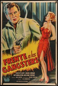 7f781 I COVER THE UNDERWORLD Argentinean '55 art of sexy girl & bad Sean McClory with smoking gun!