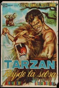 7f807 KING OF THE JUNGLE Argentinean '69 cool art of unauthorized Tarzan rip-off wrestling lion!
