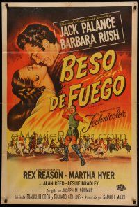7f810 KISS OF FIRE Argentinean '55 romantic art of Jack Palance as El Tigre & sexy Barbara Rush!