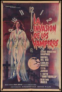 7f815 LA INVASION DE LOS VAMPIROS Argentinean '63 cool art of sexy vampire in see-through robe!