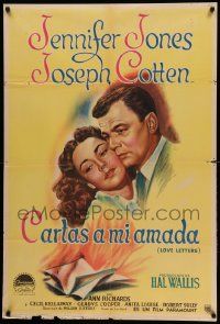 7f833 LOVE LETTERS Argentinean '45 romantic c/u art of Joseph Cotten & Jennifer Jones, Ayn Rand!