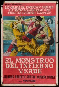 7f849 MONSTER FROM GREEN HELL Argentinean '57 different funky art of weird alien fighting two guys!