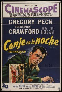 7f866 NIGHT PEOPLE Argentinean '54 great close up of military soldier Gregory Peck in uniform!