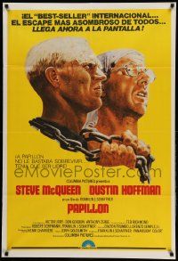 7f886 PAPILLON Argentinean '74 great art of prisoners Steve McQueen & Dustin Hoffman by Tom Jung!