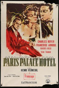 7f888 PARIS PALACE HOTEL Argentinean '56 art of Charles Boyer & Francoise Arnoul smoking!