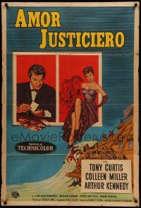 7f902 RAWHIDE YEARS Argentinean '55 art of poker playing Tony Curtis + sexy Colleen Miller!