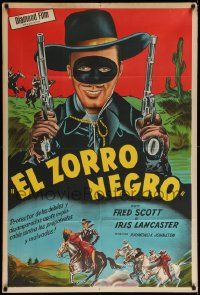 7f913 RIDIN' THE TRAIL Argentinean '40 great image of Fred Scott as Zorro with guns drawn!
