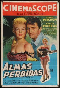 7f917 RIVER OF NO RETURN Argentinean '54 sexy Marilyn Monroe w/ guitar & Mitchum, different, rare!