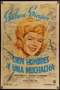 7f923 SABINE UND DIE HUNDERT MANNER Argentinean '60 great artwork of pretty Sabine Sinjen!